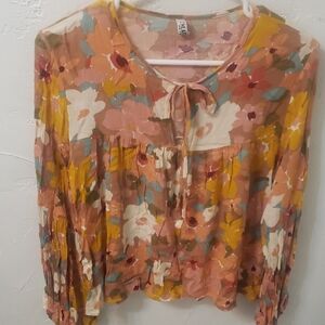 Floral Tie-Front Blouse in Pink and Cream